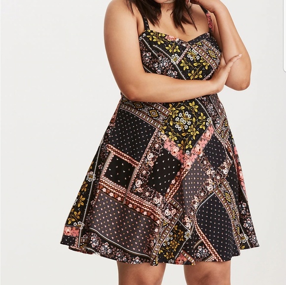 Torrid Floral Patch Work Skater Dress - Picture 1 of 2